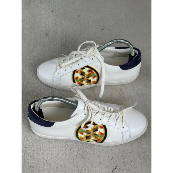 Tory Burch Women’s 9.5M Leather T Logo Platform Sneakers in White/Navy Multi - Picture 4 of 9